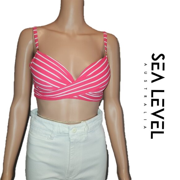 Sea Level Swim Cross Front Moulded Underwire Bra Coral & White Size 4 - Picture 1 of 10